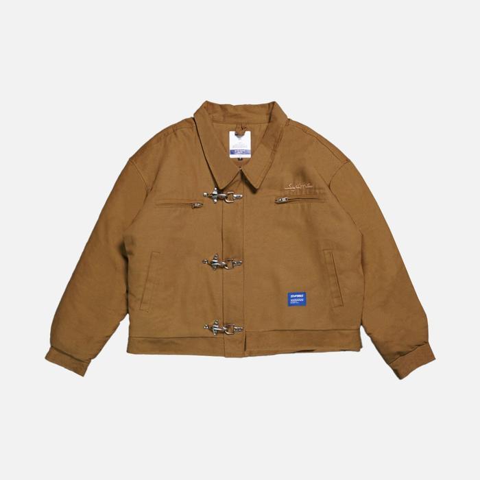 Fireman Clasp Jacket Camel Pria Boxy Oversize Cotton Canvas- Jaket Tebal Klasik Streetwear SYAMSWEAR