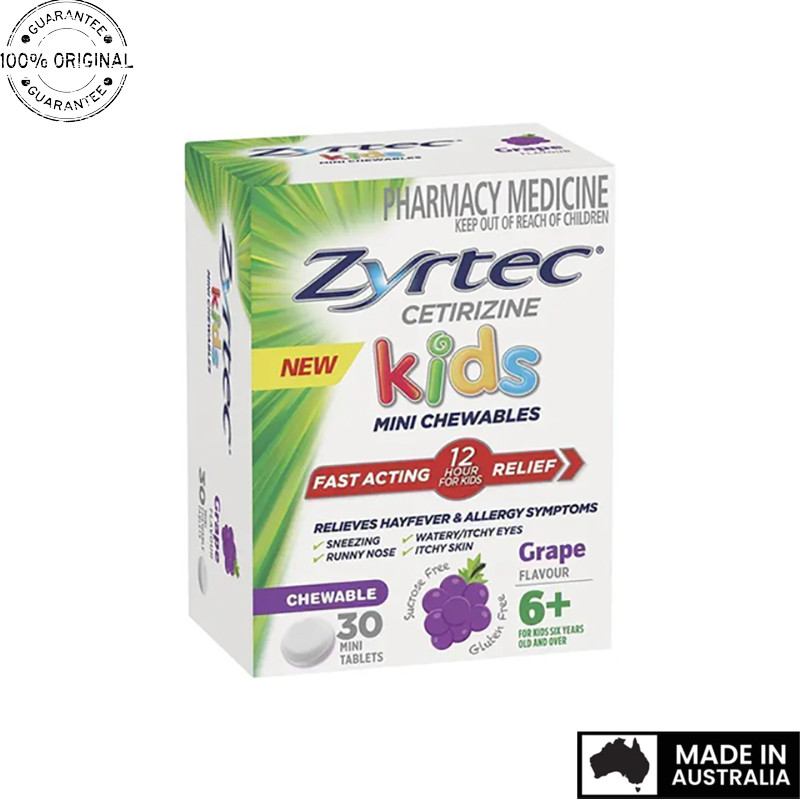 Aussie Original Zyrtec Kids Antihistamine Allergy & Hayfever Chewable Tablet Grape 30 Pack