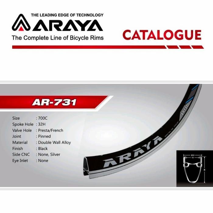 Velg Rims 700C Fixie Roadbike 32 Hole Black Cnc - Araya Ar 731