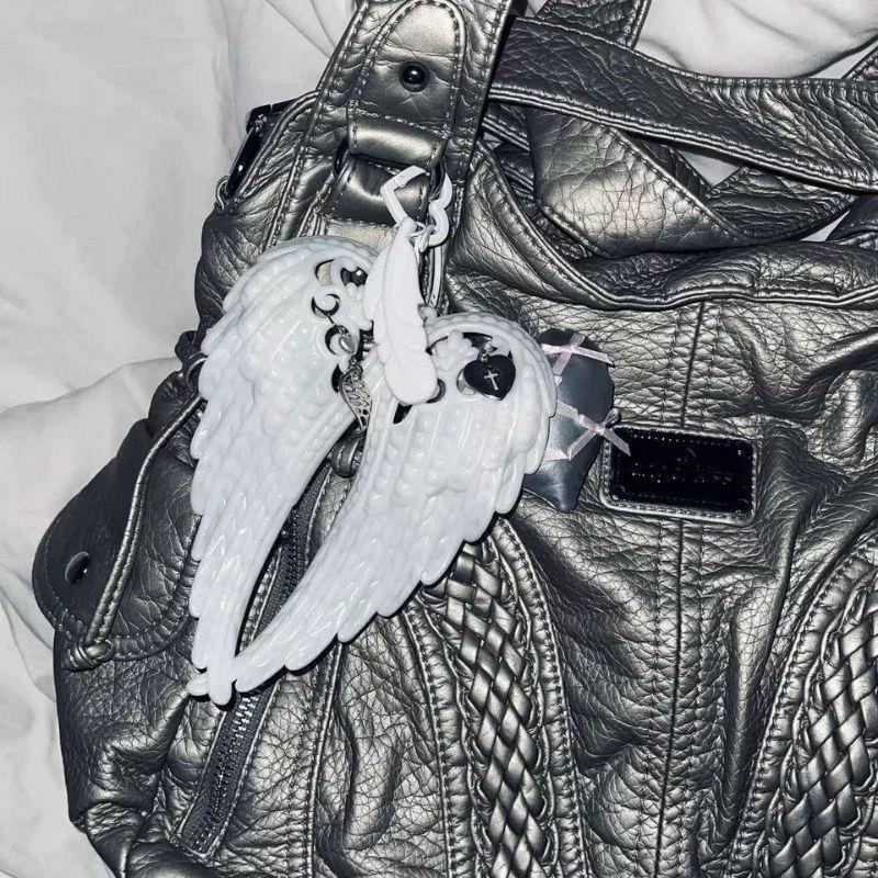 Wings Shape Carabiner Acrylic Keychain Y2K Punk Angel Wings Bag Pendant Heart Cross White DIY