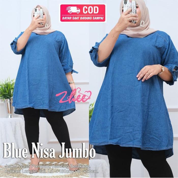 Tunik Jeans Jumbo XXXL LD 130 Atasan Wanita Big Size Terbaru