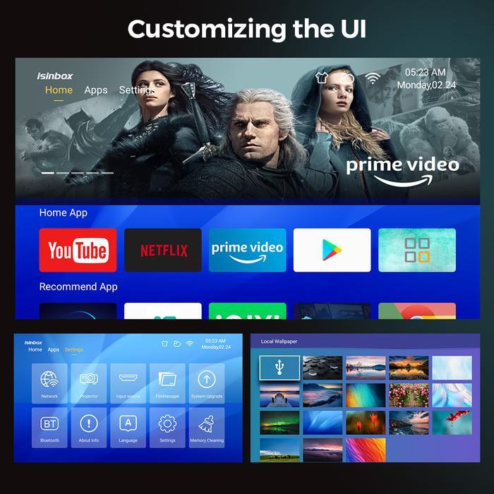 ISINBOX 2+16G HY300 PRO 28000 LUMENS 4K SMART PROJECTOR ANDROID 13 ULTRA HD WIFI 6.0 BLUETOOTH 5.0