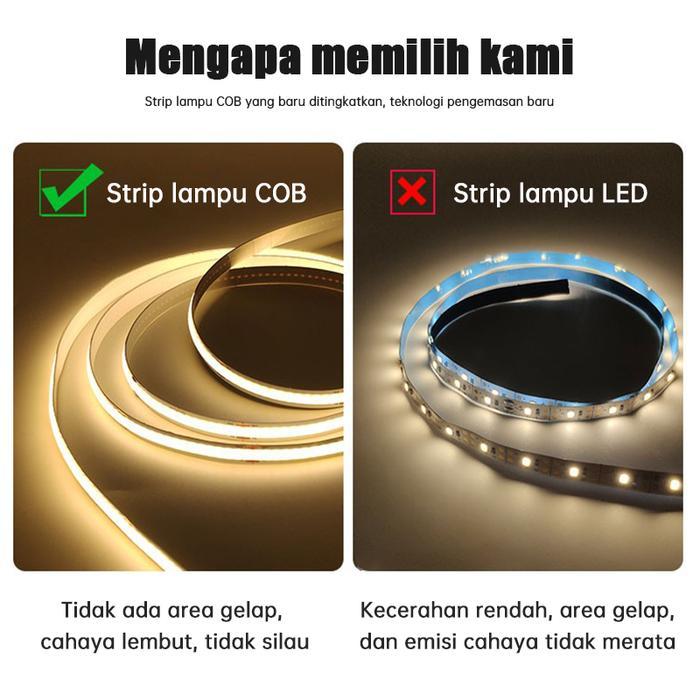 "New" Strip Lampu LED 5V COB Lebar 8MM 2M 3M USB Strip Lampu Dapat Dipotong Putih Hangat Saklar