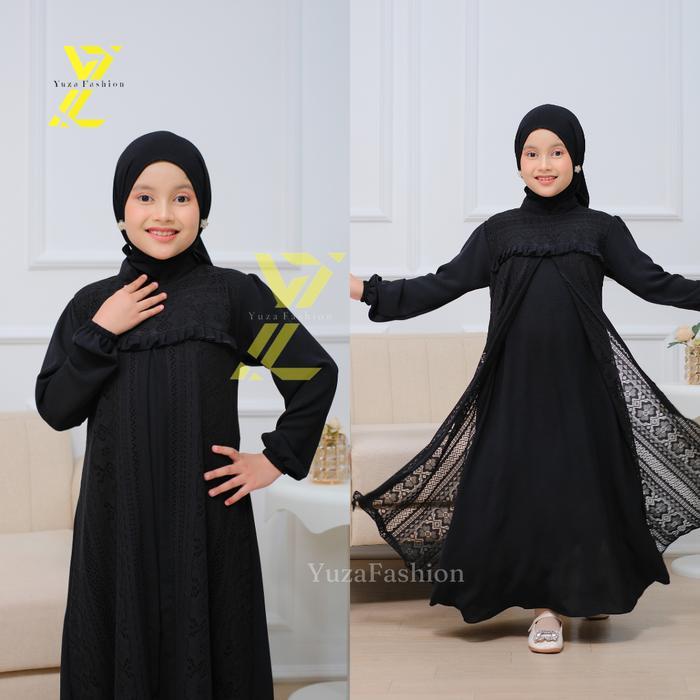 Gamis Anak Aleena Kids / Gamis Crinkle Airflow Mix Brukat Set Jilbab / Gamis Brokat Malika Mewah