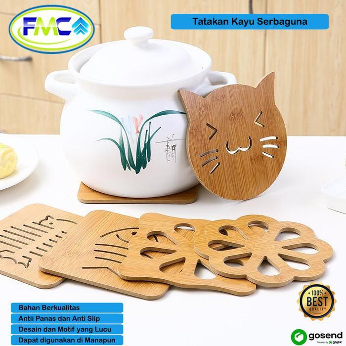 Tatakan Gelas Piring Kayu Bulat Kotak Kopi Besar Alas Teko Anti Slip