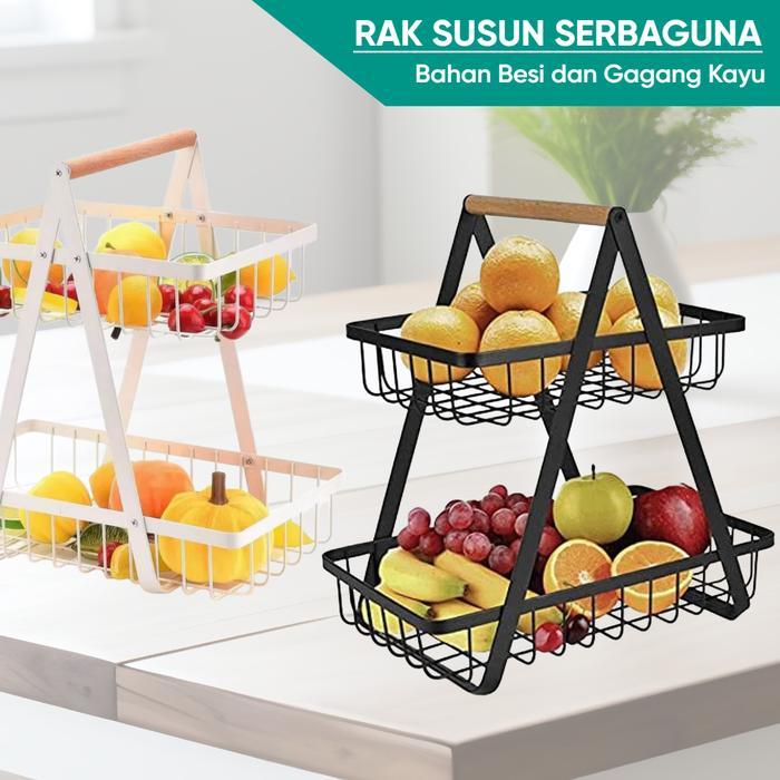 Keranjang Dapur Rak Susun Serbaguna Buah Bumbu Bahan Besi