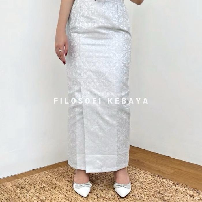 s7 Rok Songket Span Jadi Pinggang Karet Rok Songket Wisuda Rok Kebaya Belah Rok Songket Silver Putih