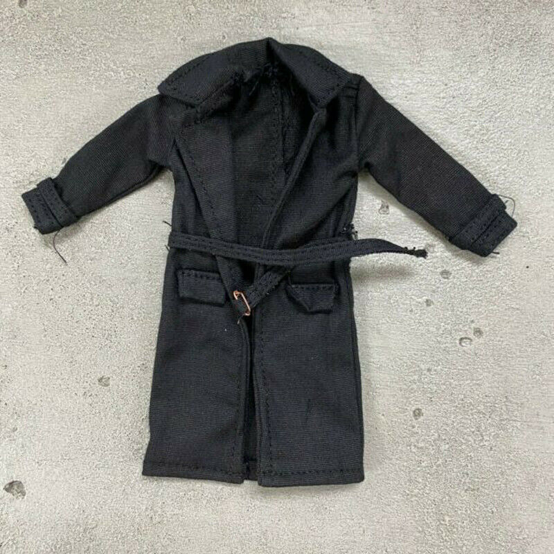 E5-8-1 1/12 Scale Coat Black Fabric Wired Trench Model for 6" Figure Body Doll