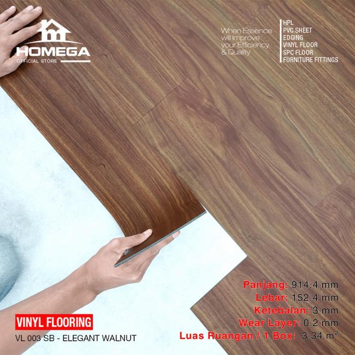 HOMEGA VINYL Flooring - Lantai Kayu Parket Parkit Parquet Stiker - Tekstur Wood Elegan Walnut - 1