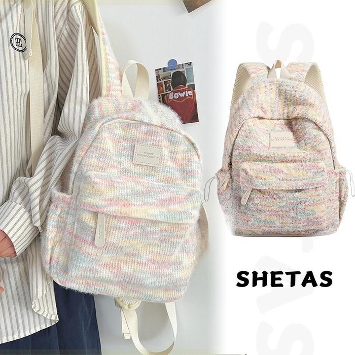 Pelangi mewah rajutan Tas Ransel Mini Tas Travelling Wanita Ransel Lucu Mini Backpack Y2k Ransel