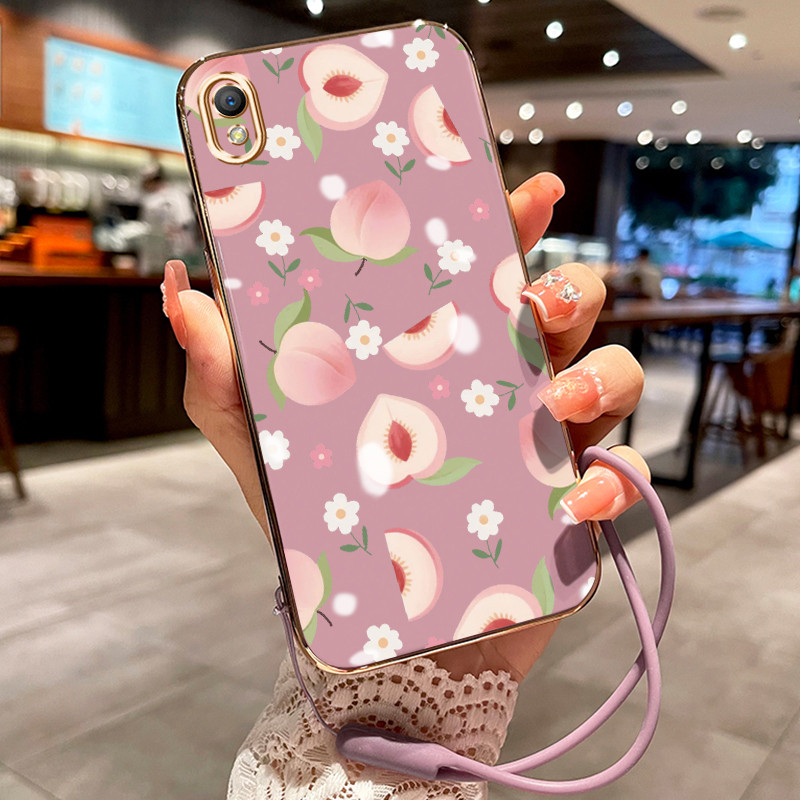 Casing Hp Untuk OPPO A37 A37F Case Persik kartun berwarna pink pelapisan elektro Cesing silikon Kasi