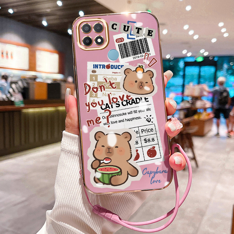 Casing Hp Untuk OPPO A15 A15s A35 Case Casing Cesing pola Capybara yang lucu Kasing HP Kesing tali b