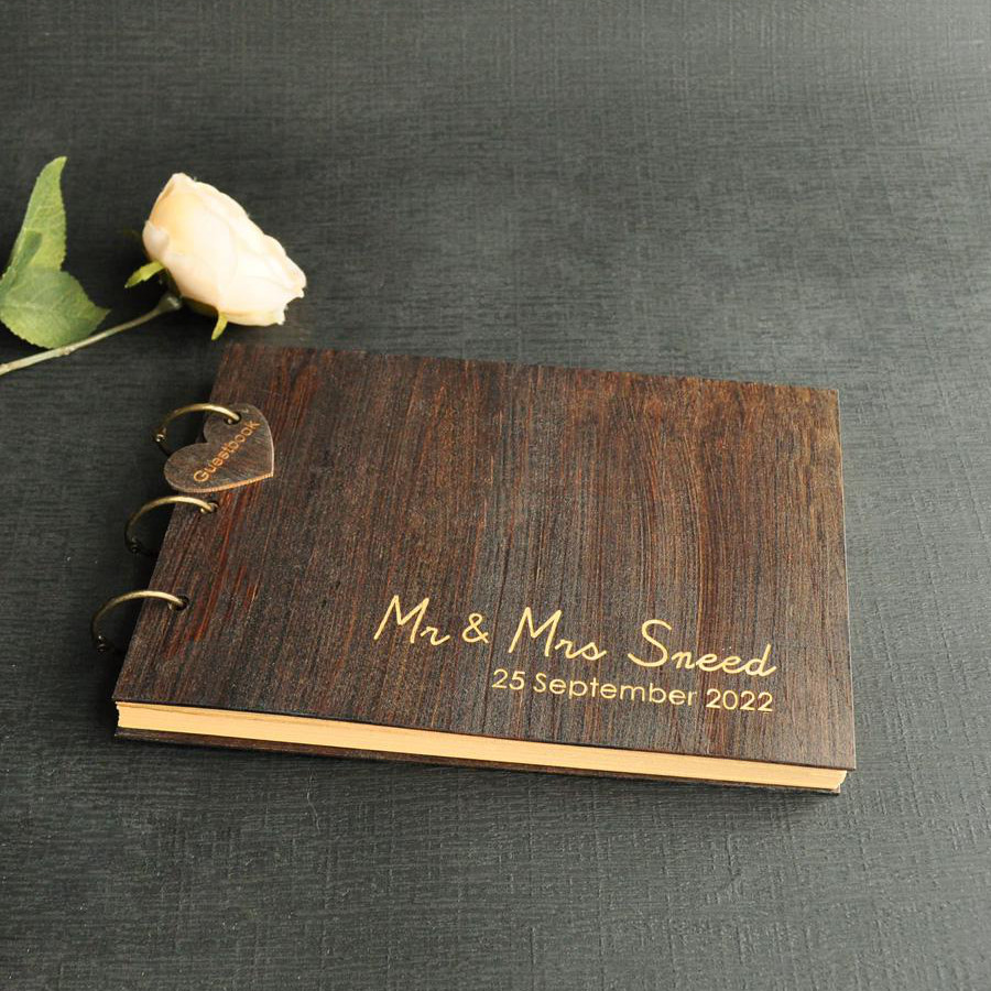 Personalized Rustic Wedding Guest Book, Engraved Wedding Signature Book, Bridal Shower Gift