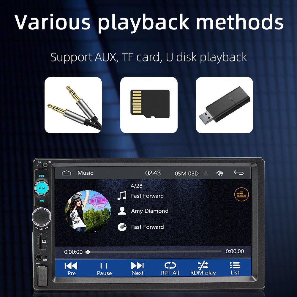 1Din Car Radio Bluetooth MP5 Player 7 inch Touch Screen with Apple Carplay Android Auto 2 Din