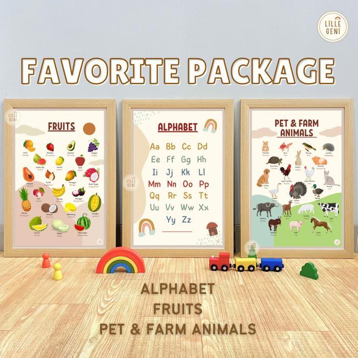FAVORITE A (Abjad,Buah,Hewan Ternak) 3pcs Poster Edukasi Anak