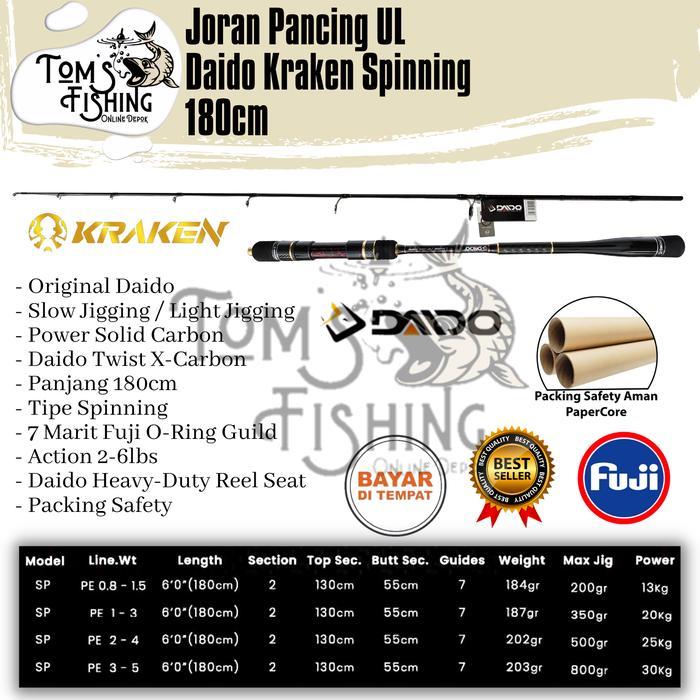 Joran Pancing DAIDO KRAKEN 180cm Spinning (PE 0.8-1.5 sd PE 3-5) OH Fuji Murah - Toms Fishing