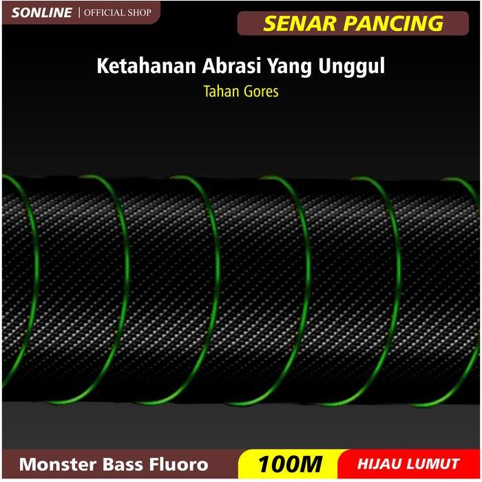 SONLINE Tali Pancing Bass FLUOROCARBON 100M Warna Hijau Senar Pancing Fishing Line Strength
