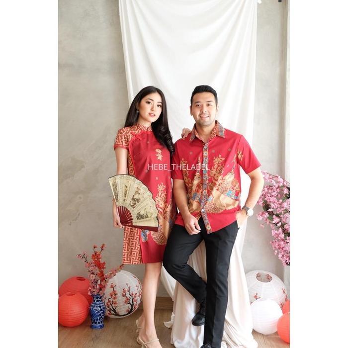 Premium Min Red Batik Cheongsam Available Couple - Men Short-Brenda Original