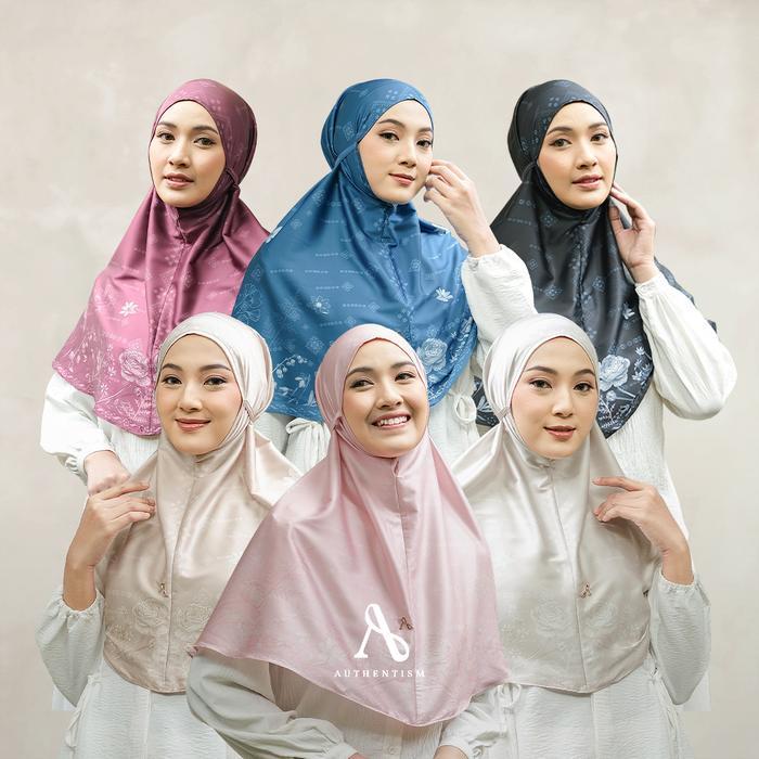 TERLARIS AUTHENTISM ID Adrina Khimar Series - Kerudung Instant Silk Motif Bunga Premium READY STOCK