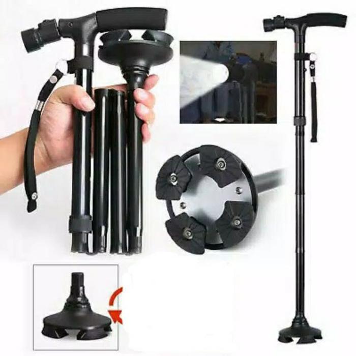 Ready Tongkat Lipat Senter/ Tongkat Alat Bantu Jalan Lansia/ Tongkat Lipat Kaki 4