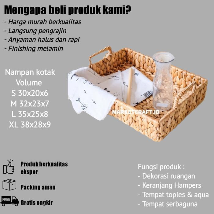 Premium Nampan Anyaman/Baki/Tray Keranjang Kotak Enceng Gondok/Tempat Minum Original