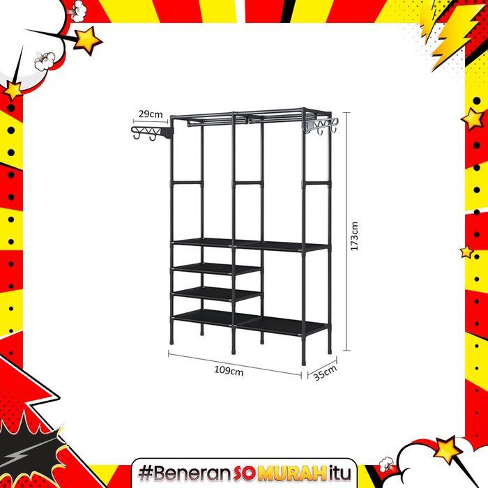 Rak Baju Gantung Minimalis 2 Sekat Lemari Pakaian Gantungan Tas Topi Praktis Terbuka