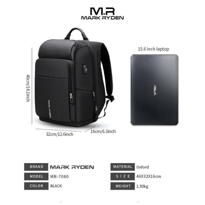JTTOP" MARK RYDEN MR7080 BACKPACK BAG USB - TAS RANSEL LAPTOP 15.6 INCH
