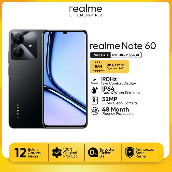 realme note 60 4+4/64GB 32MP Dust & Water Resistance IP64 HP Android (PROMO) Gratis Ongkir