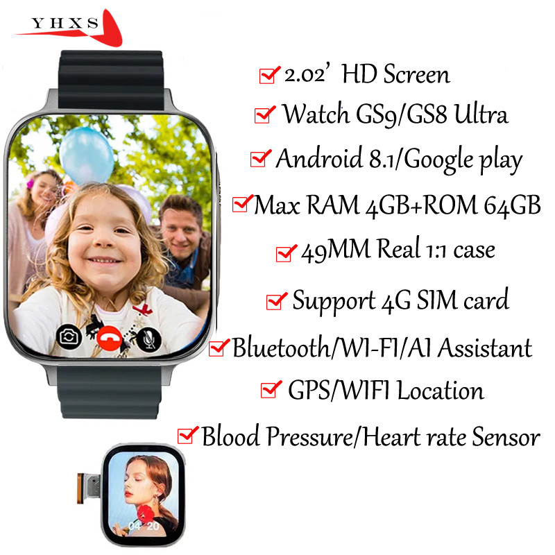 GS9 X8 Ultra 4G SIM Smart Dual Camera GPS Trace Locator Adult Student Heart Rate Smartwatch Voice Vi