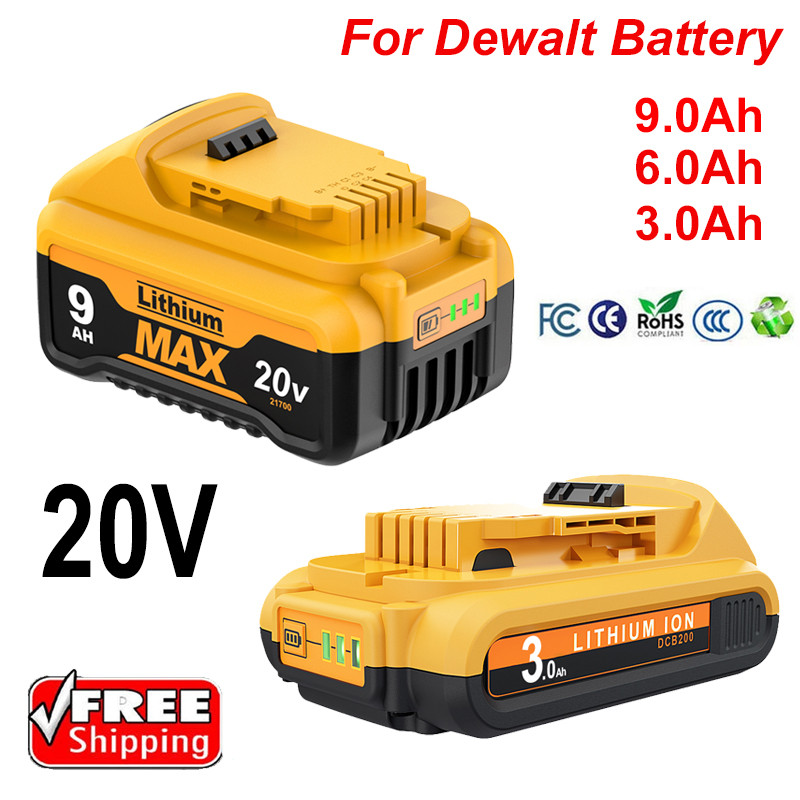For Dewalt 20V Battery For Dewalt DCB200 Replacement Battery 3.0Ah/6.0Ah/9.0Ah Li-ion Batteries For 