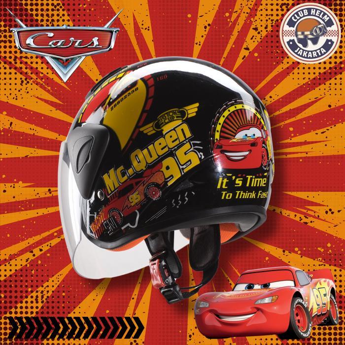 Langsung diproses Helm Anak Junior Half Face Karakter Cars Mcqueen untuk Sepeda Motor