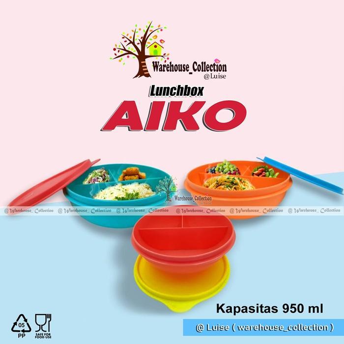 Ready Stok - Aiko Lunch Box Bulat Tempat Makan Sekat Kotak Bekal Tutup Ompreng Kotak Makan
