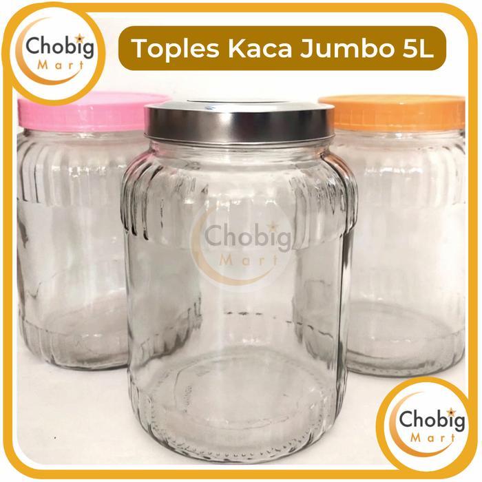 TOPLES KACA BESAR JUMBO 5L WADAH TUTUP KERUPUK TEMPAT SIMPAN OBAT