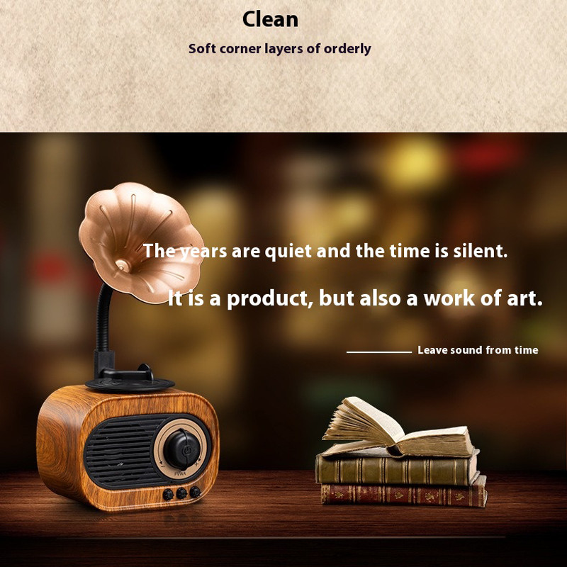 Retro Wood Bluetooth Speaker Portable Wireless Mini Outdoor Sound System with TF FM Radio Music MP3