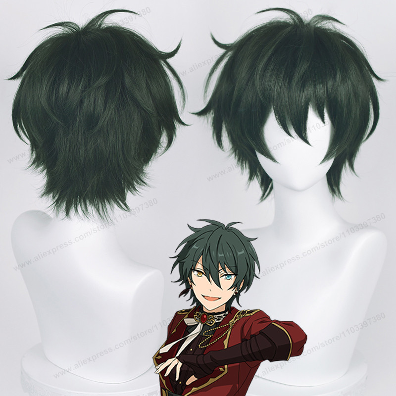 Anime ES Mika Kagehira Cosplay Wig 30cm Dark Green Hair Kagehira Mika Wigs Heat Resistant Synthetic