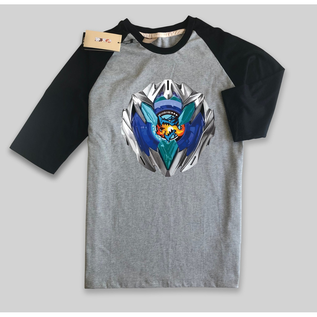 Kaos Raglan Anime Beyblade X Gear Chip logo Dran buster