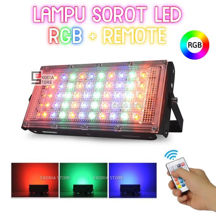 Lampu Sorot 50 Watt RGB SMD LED Flood Light Waterproof IP66 50W Kap Lampu Tembak DOB RGB + Remote