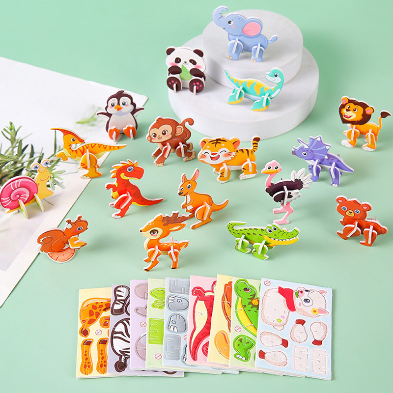 30Pcs 3D Jurassic Dinosaur Cute Animals Enlightenment Paper Puzzle Puzzle Puzzle Cartoon Learning