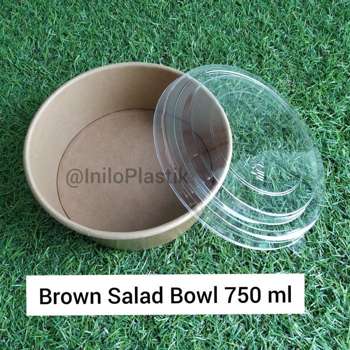 New [25pcs] Brown Paper Salad Bowl 750 ml / Bowl Kertas Coklat 25 Oz + lid Bening