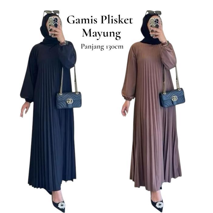 Gamis Plisket Payung Syari Lengan Panjang Terbaru - Inner Dress Plisket Maxy - Pleats Dress Muslim