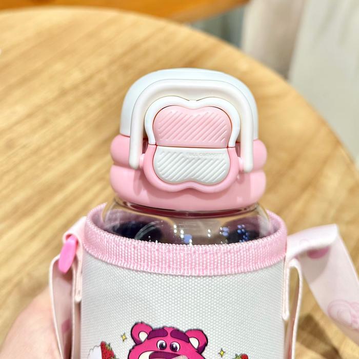 Bt10813 - Botol Minum Anak Karakter Disney 650Ml Dengan Sedotan & Strap Stitch, Mickey, Lotso Model