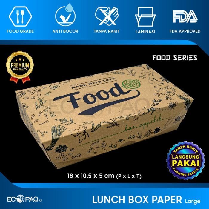 Paper Lunch Box Laminasi - MOTIF FOOD - COKLAT - L (Tanpa Rakit)