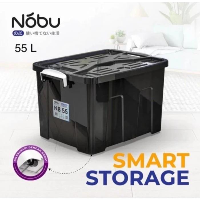 ASLI Nobu Container Box + Roda 55 liter/ Kotak Penyimpanan 55 Warna Hitam READY STOCK