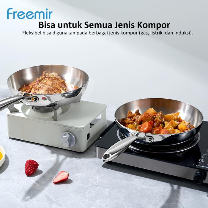 freemir Bundle Teflon Tanpa Coating Lebih Sehat 24 cm Stainless 316 + Tutup Kaca Stainless Anti