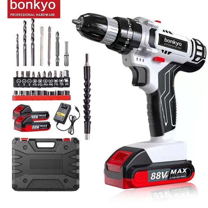 Bonkyo 88V Baterai Dua Ganda Mesin Bor Cordless/Elektrik Drill/ Bor