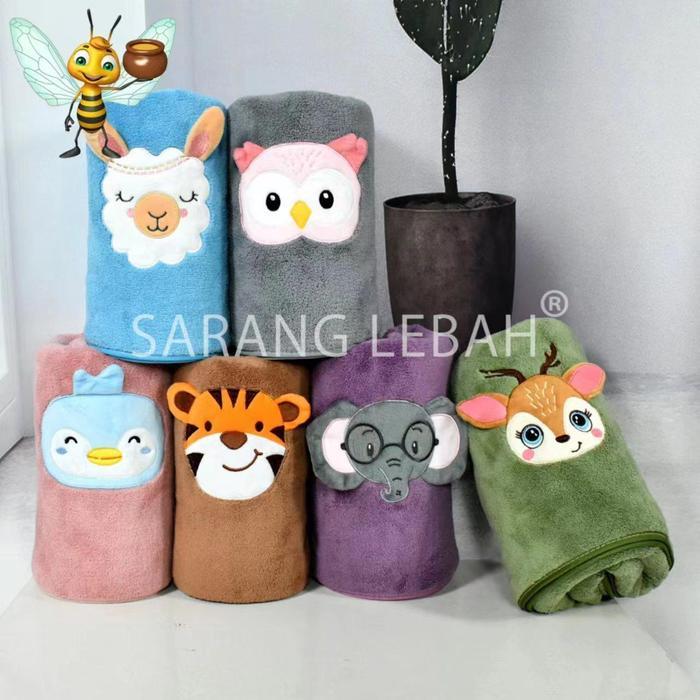 JH Handuk Microfiber Uk 60x120 Animal Kuping Timbul Sarang Lebah Bayi Kain