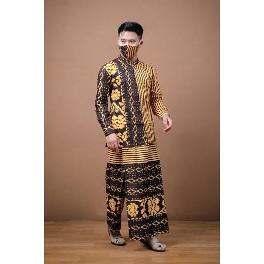 Setelan Baju Koko & Celana Sarung Batik Pria Muslim Katun Premium Lengan Panjang/Pendek Jumbo Size