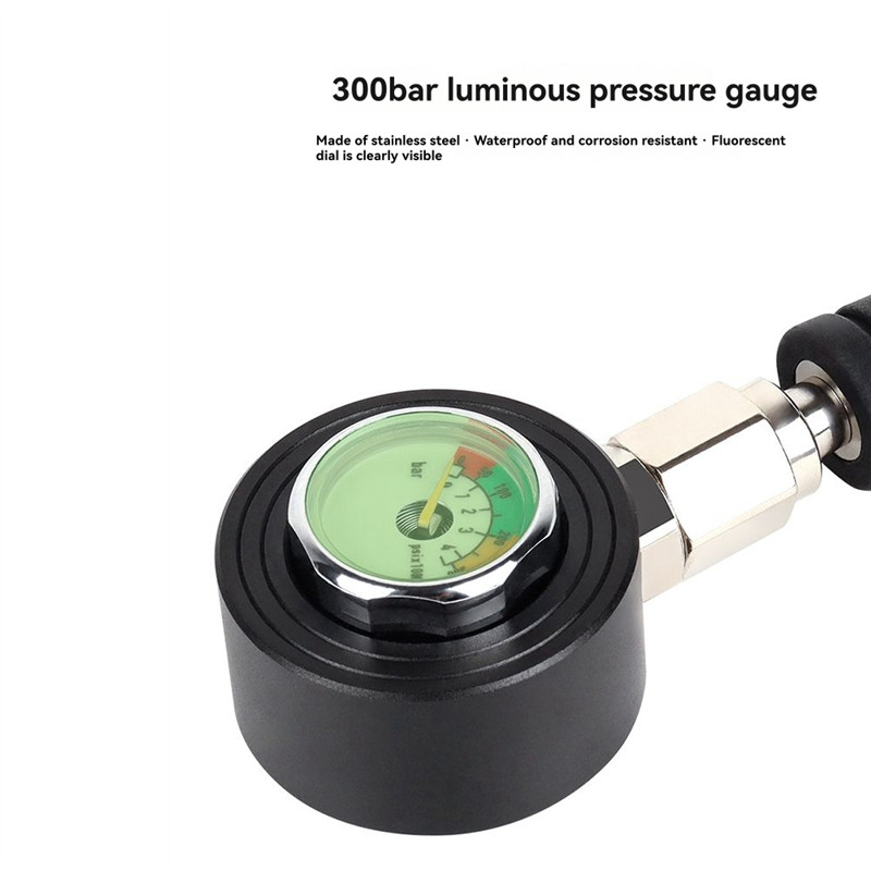 2Z-Scuba Diving Pressure Gauge Luminous Submersible Pressure Gauge With High Pressure Hose For BCD