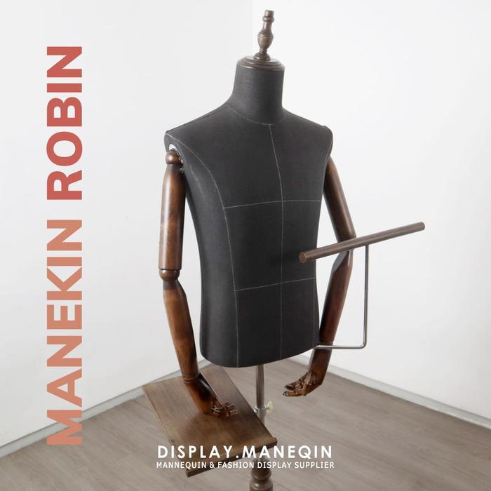 Manekin Set Pria Robin Dm50 Setengah Badan Bahan Denim Tangan Kayu Robot Premium