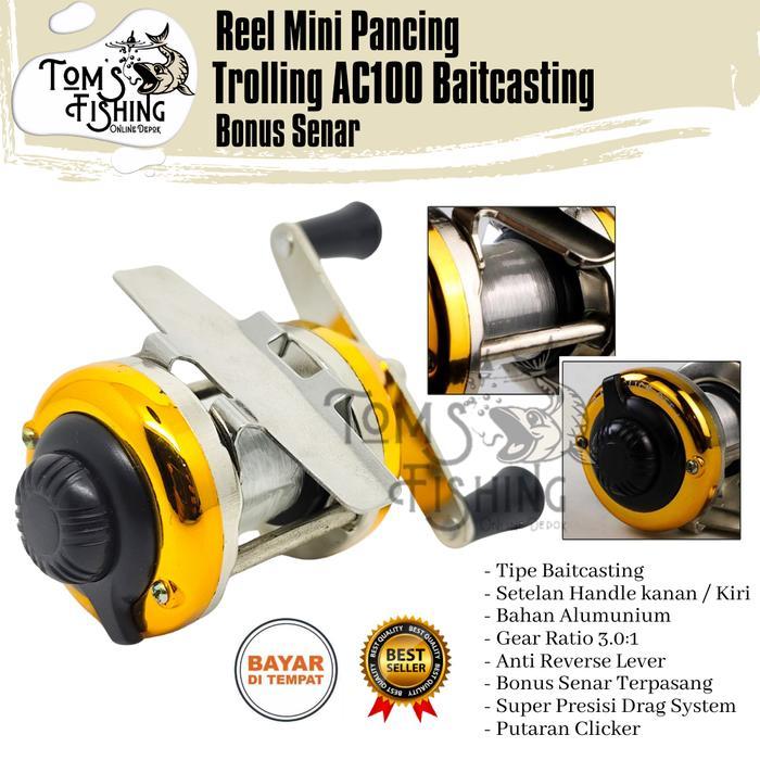TERLARIS Reel Pancing BC Mini Trolling AC100 (Bonus Senar) Baitcasting Clicker Murah - Toms Fishing